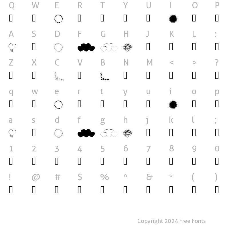 Character Map of KR Hearts Galore Regular