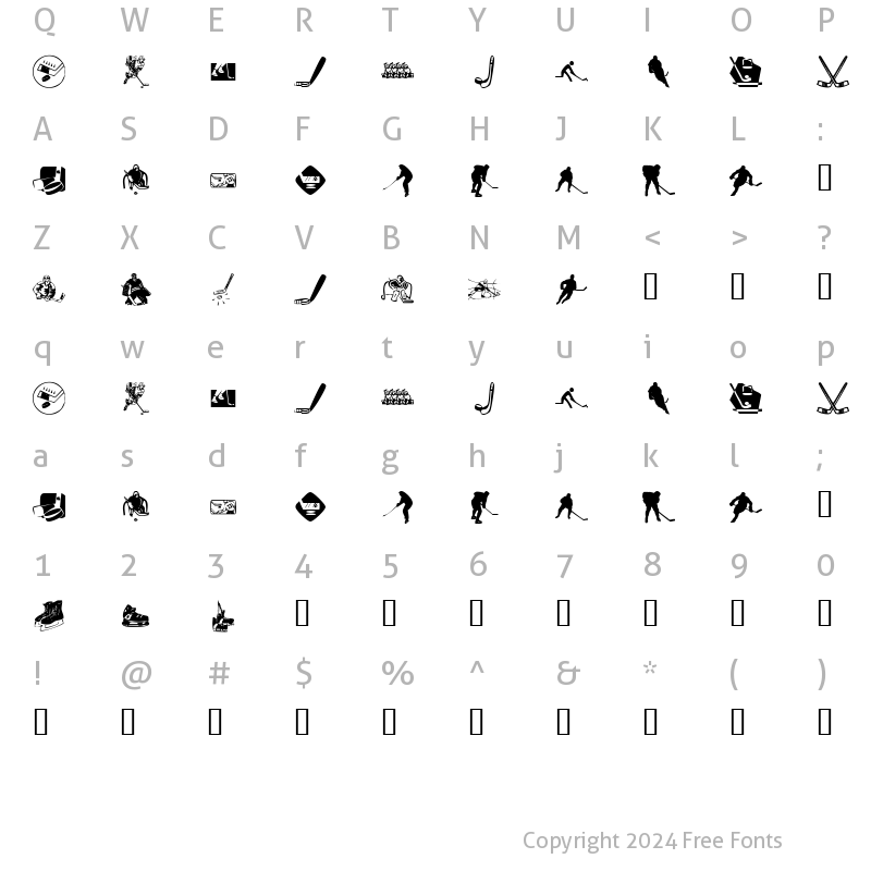 Character Map of KR Hockey Dings Regular