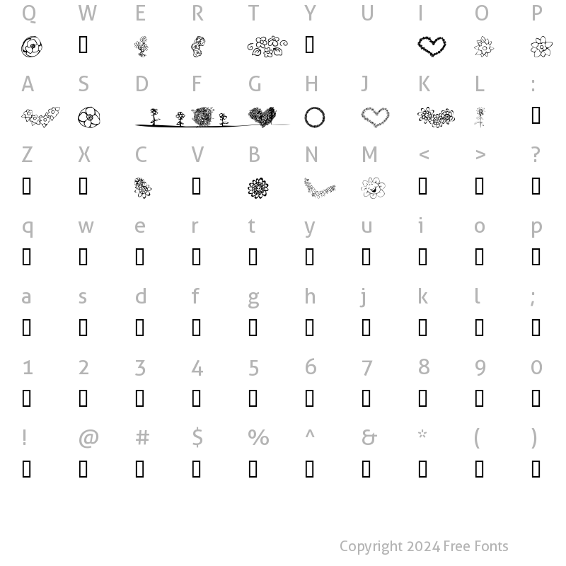 Character Map of KR Just The Flowers Regular