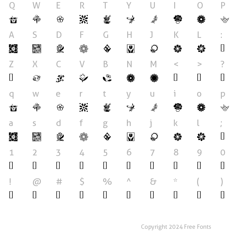 Character Map of KR Kat's Flowers 2 Regular