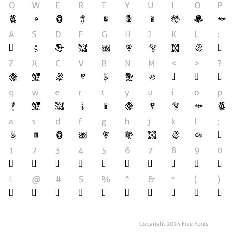 Character Map of KR Kat's Flowers Regular