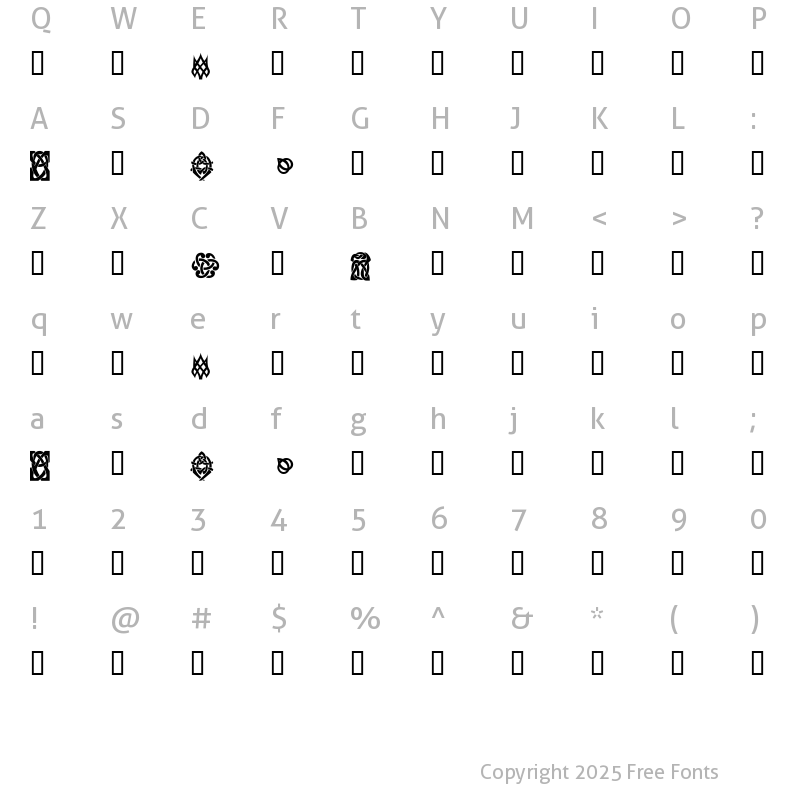 Character Map of KR Keltic Six Regular