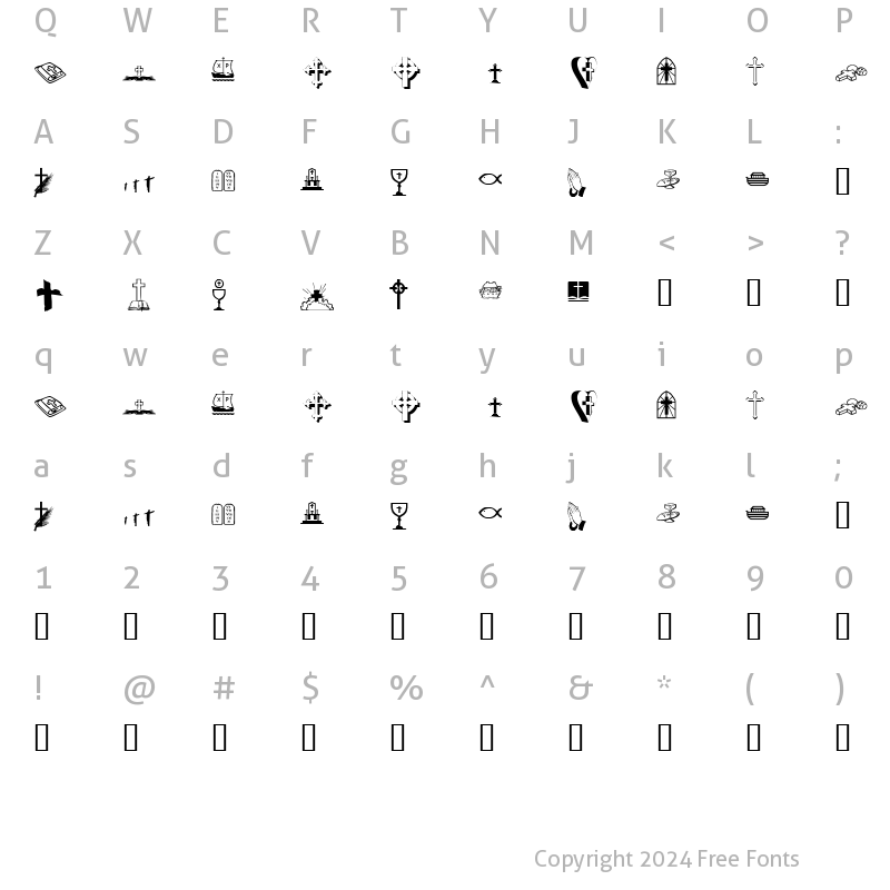 Character Map of KR Lynda's Christian Dings Regular