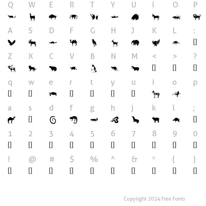 Character Map of KR Menagerie Regular