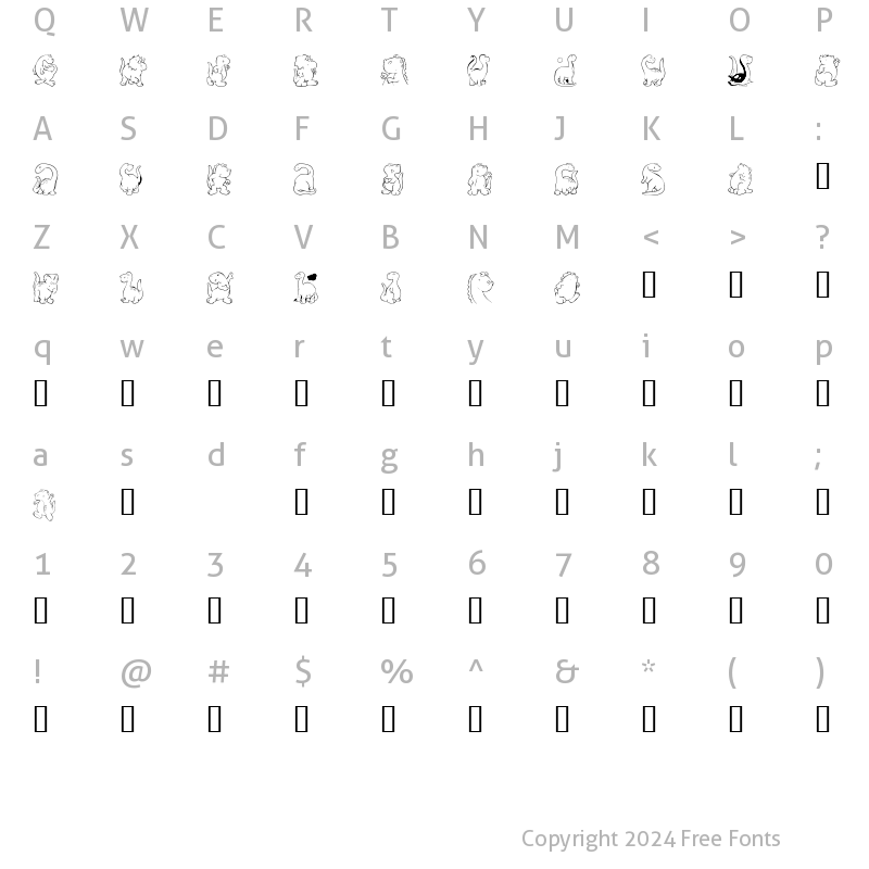 Character Map of KR Nicky's Dinos Regular