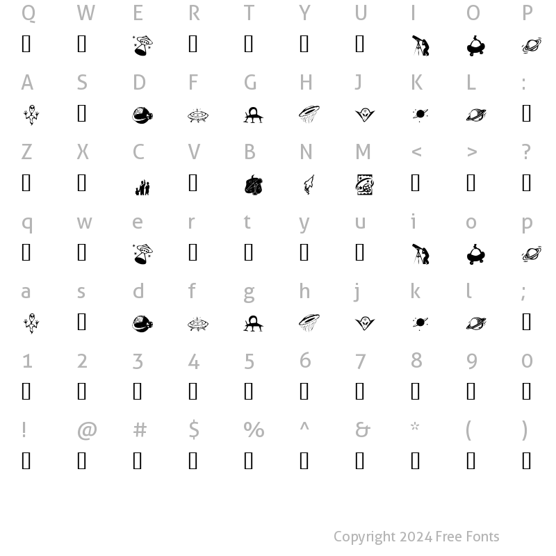 Character Map of KR Out Of This World Regular