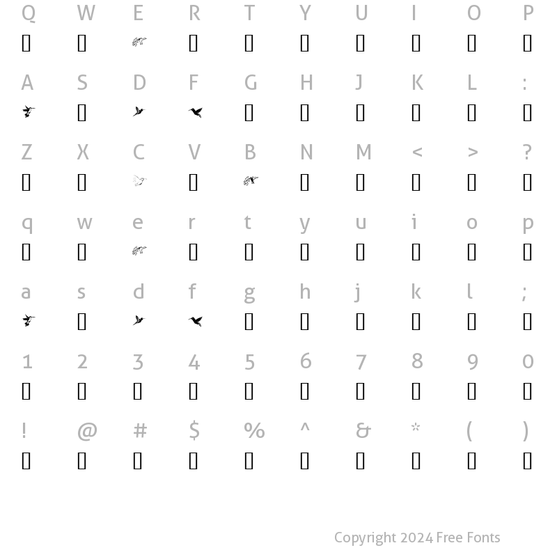 Character Map of KR Renee's Hummingbirds Regular