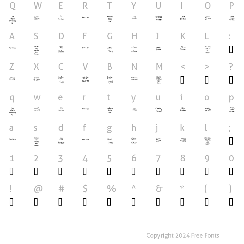 Character Map of KR Scrappin Babies Regular