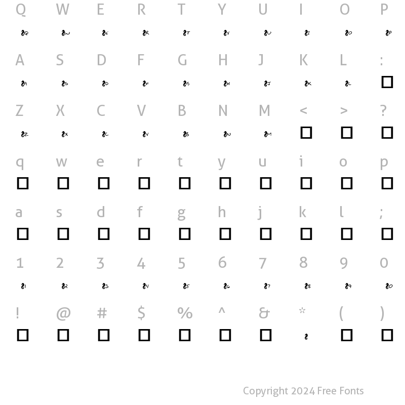 Character Map of KR Seahorse Regular