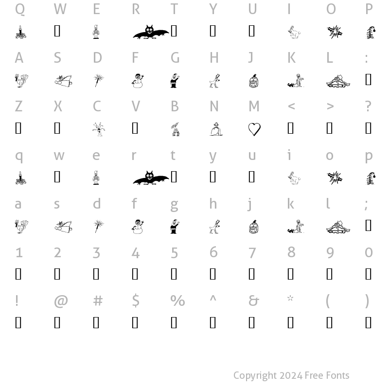 Character Map of KR Silly Art Holiday Regular