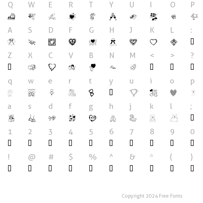 Character Map of KR Valentine Dings 2002 Regular