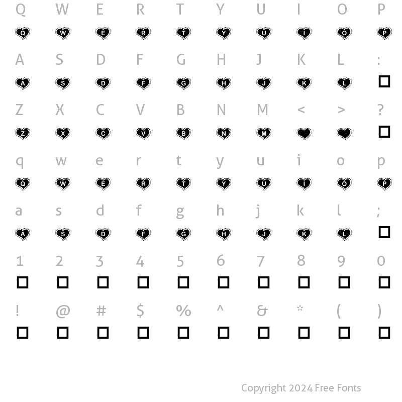 Character Map of KR Valentine Heart Regular