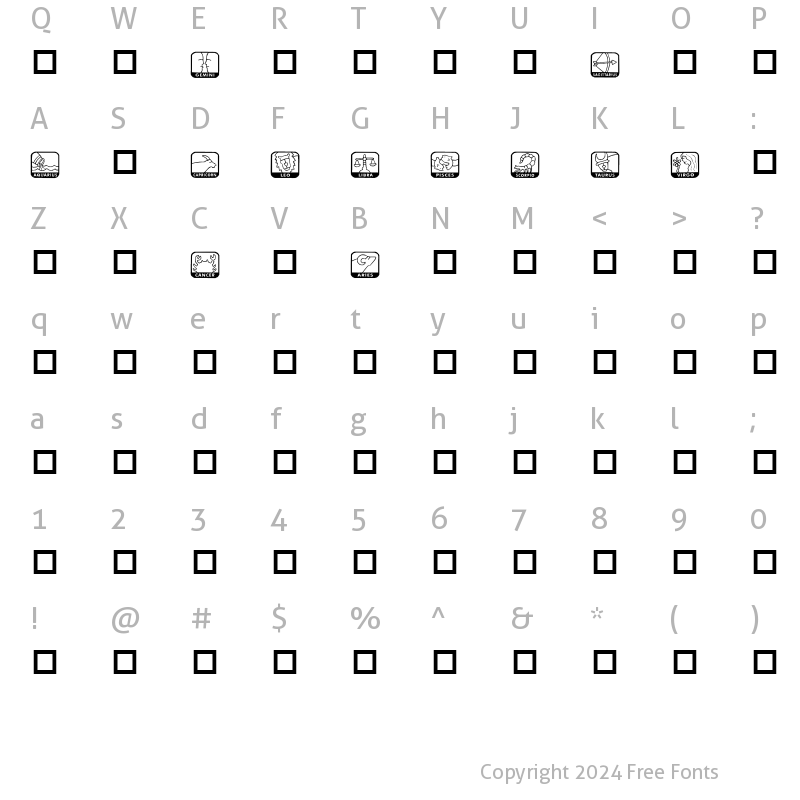 Character Map of KR Zodiac Dings Regular