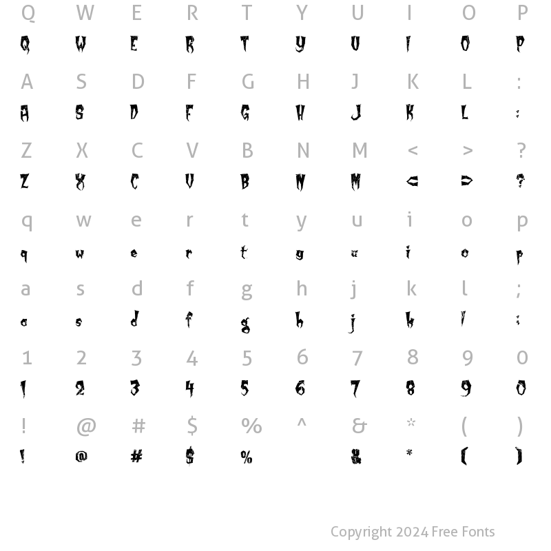 Character Map of Kreepy Krawly Regular