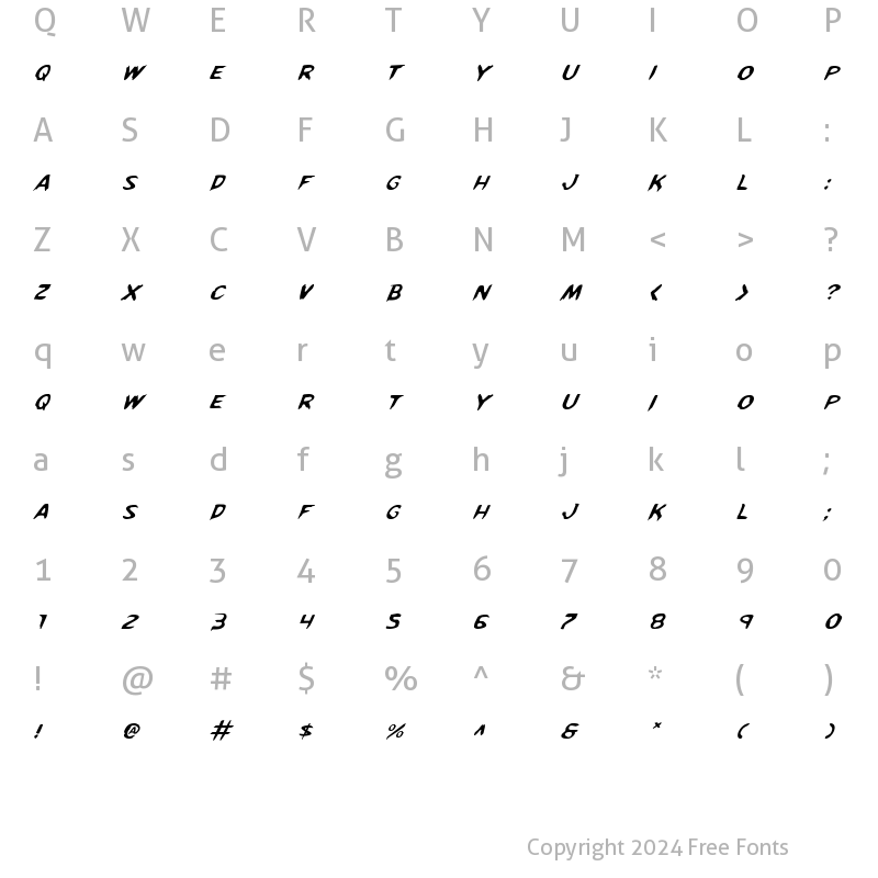 Character Map of Kreeture Italic Italic