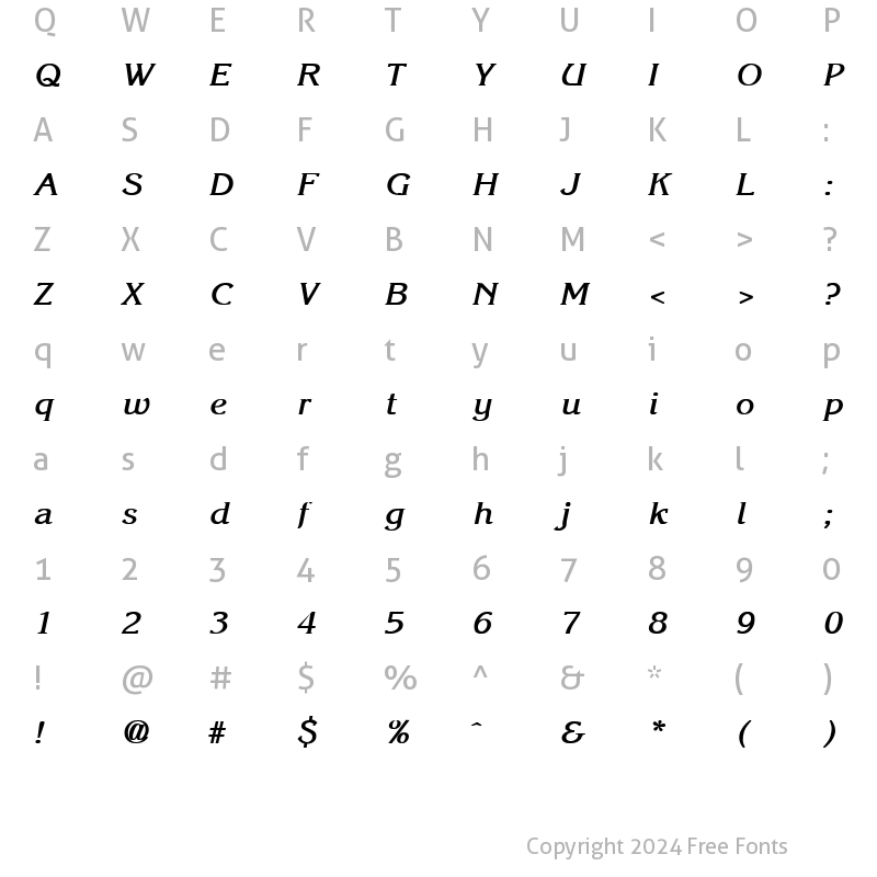 Character Map of Krone Bold Italic