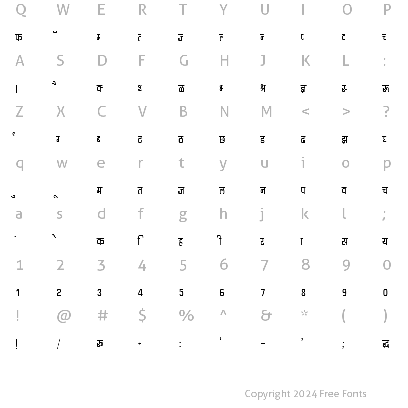 Character Map of Kruti Dev 064 Regular