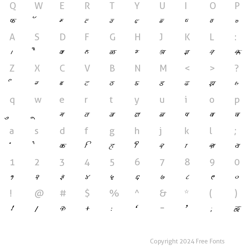 Character Map of Kruti Dev 313 Bold Italic