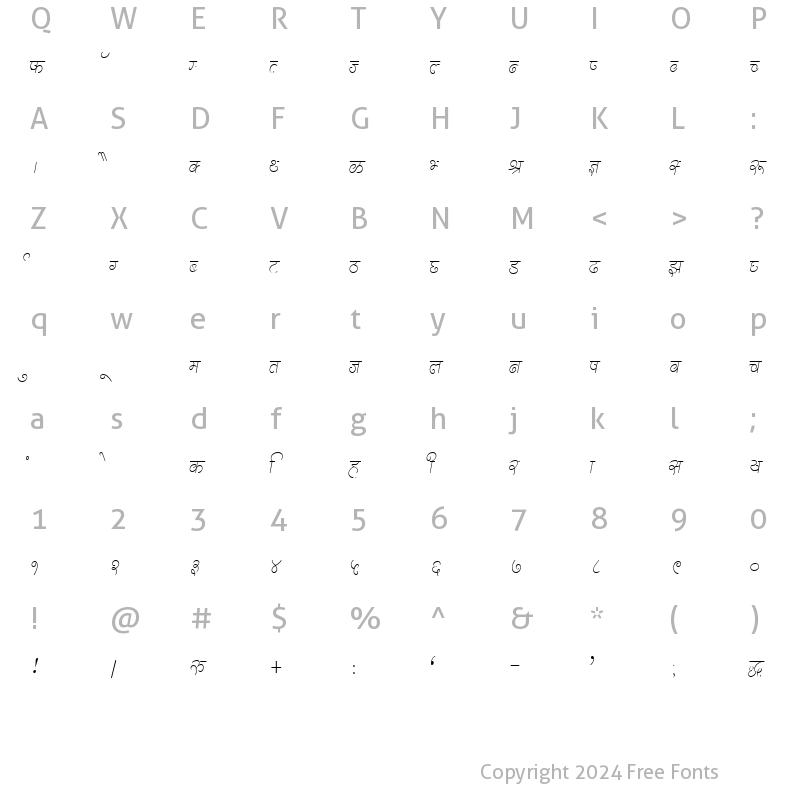 Character Map of Kruti Dev 316 Thin