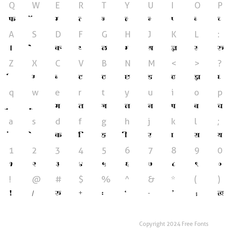 Character Map of Kruti DEv Display 440 Regular