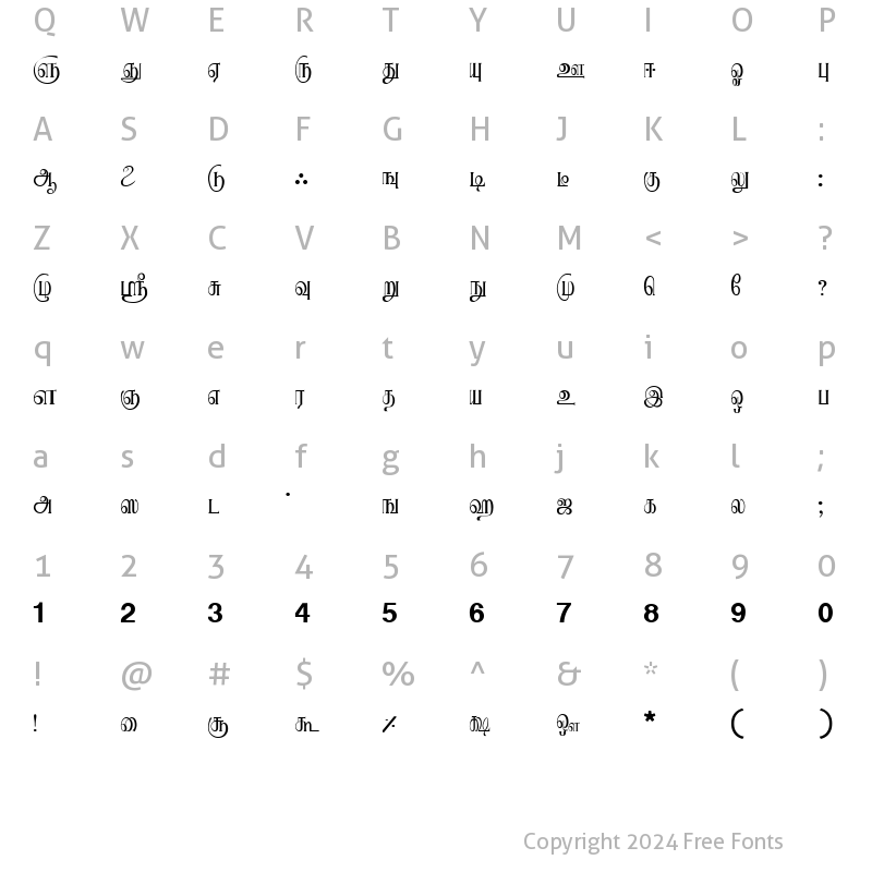 Character Map of KS_Avvaiyar Normal