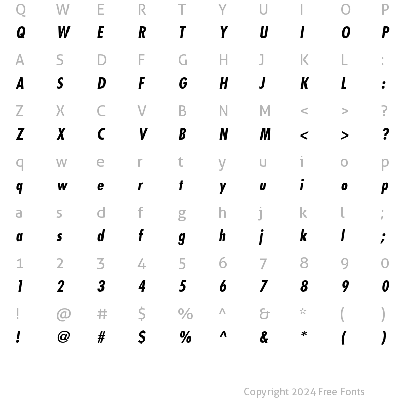 Character Map of Kudos Black Condensed SSi Bold Condensed Italic