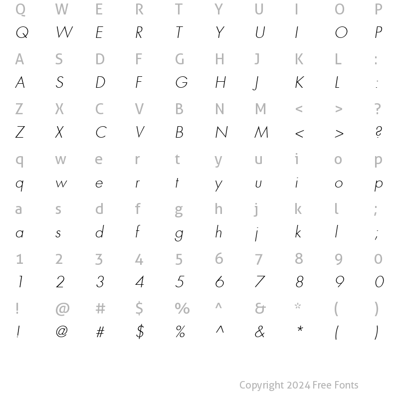 Character Map of Kudos Light SSi Light Italic