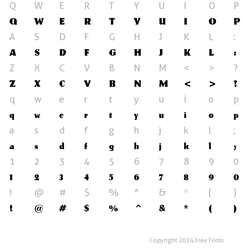 Character Map of Kuenstler 165 Heavy Regular