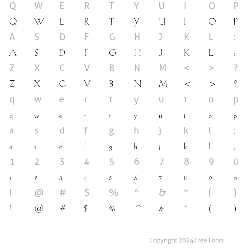 Character Map of Kuenstler 165 Regular