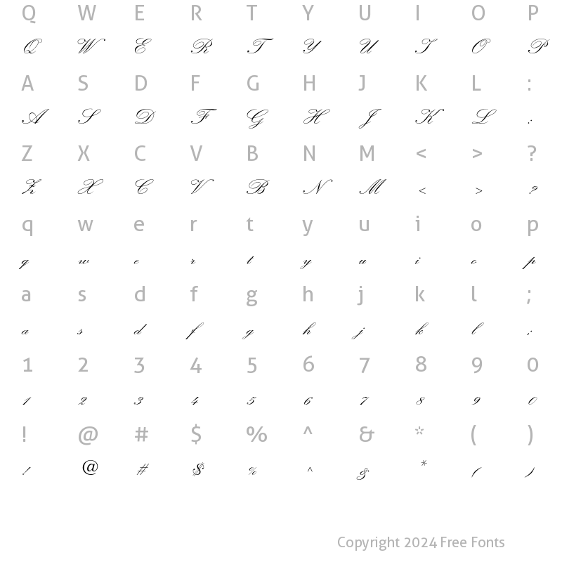 Character Map of Kuenstler Script Bold