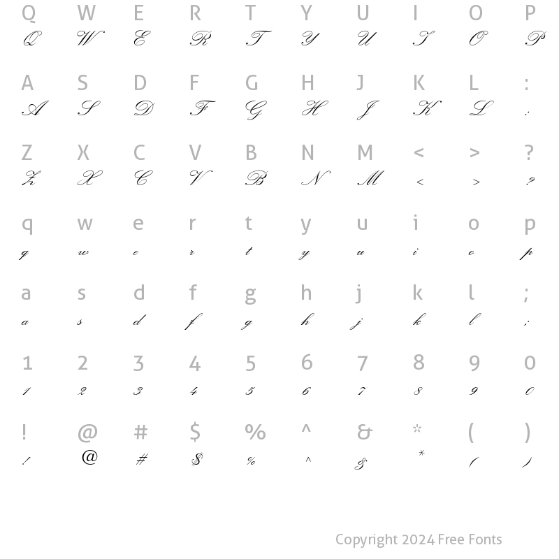 Character Map of KuenstlerScript BoldItalic