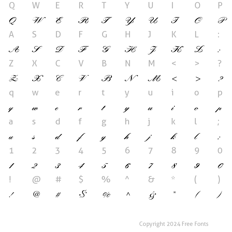 Character Map of KuenstlerScript LT Medium Bold