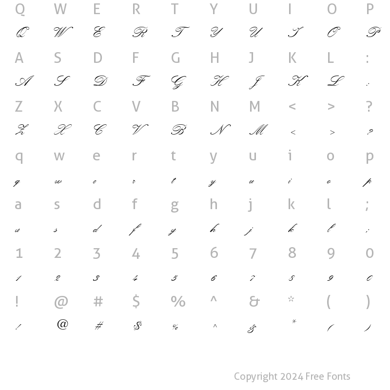 Character Map of KuenstlerScript LT TwoBold Regular