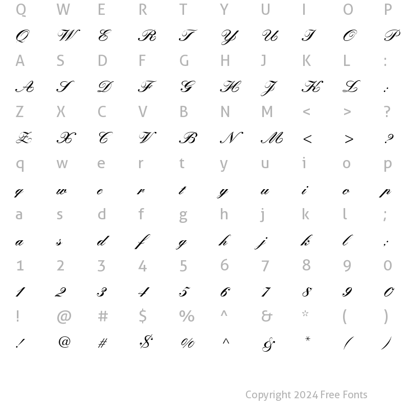 Character Map of KuenstlerScript Medium Bold Italic