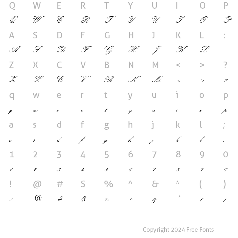 Character Map of KuenstlerScript TwoBold Italic