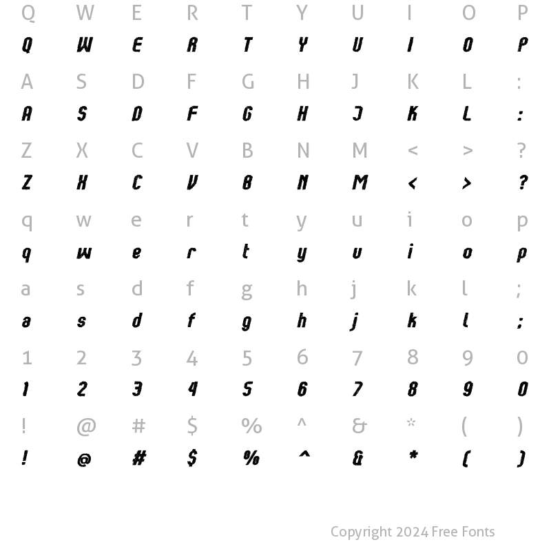 Character Map of Kumba Claw Bold Italic