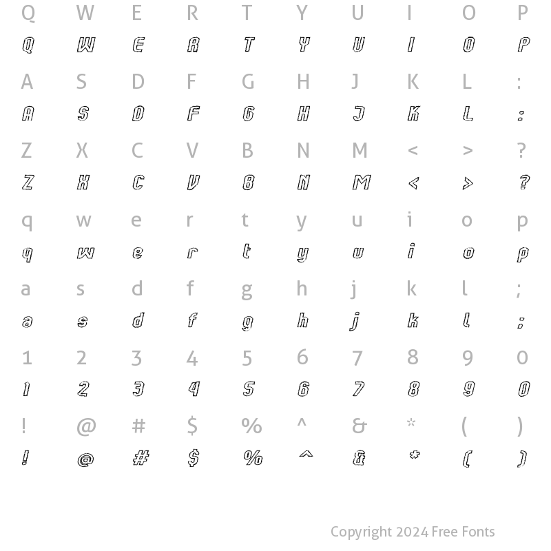 Character Map of Kumba Claw Outline Expanded Italic