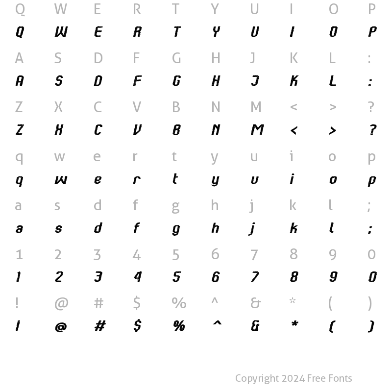 Character Map of Kumba Claw Regular Expanded Italic