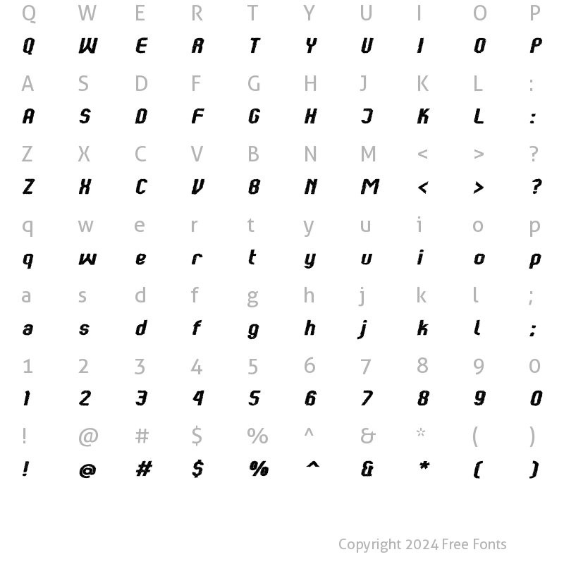 Character Map of Kumba Claw SemiBold Expanded Italic