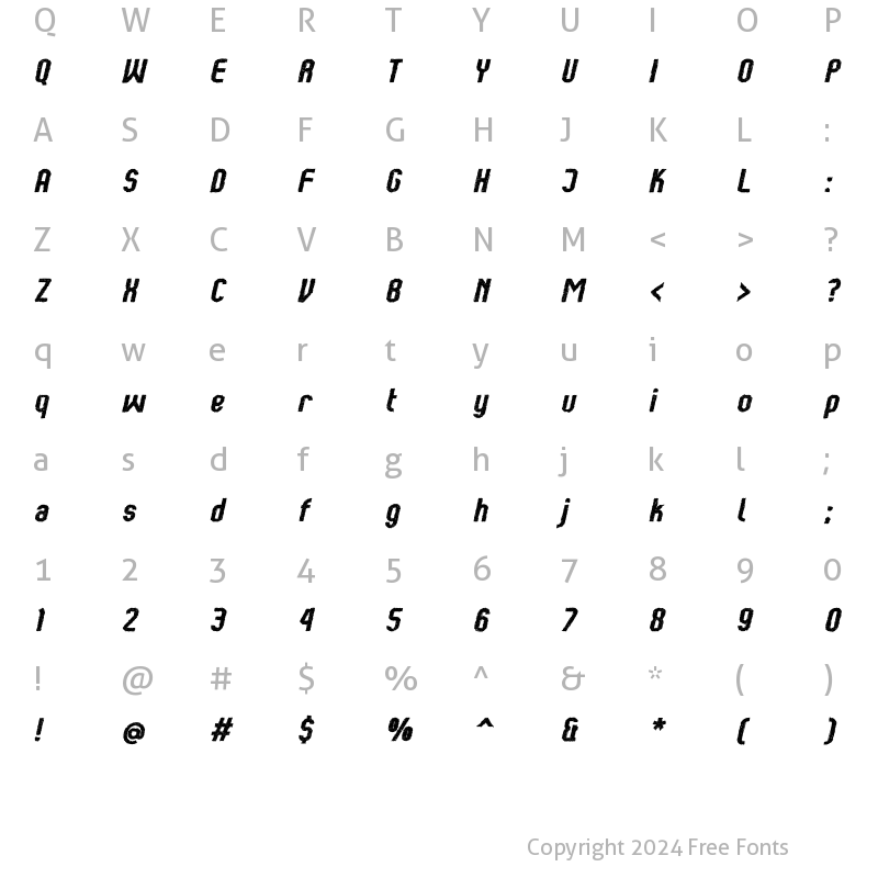 Character Map of Kumba Claw SemiBold Italic