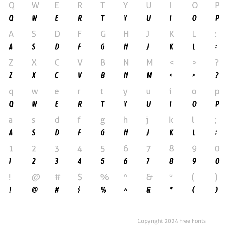 Character Map of Kumels Italic