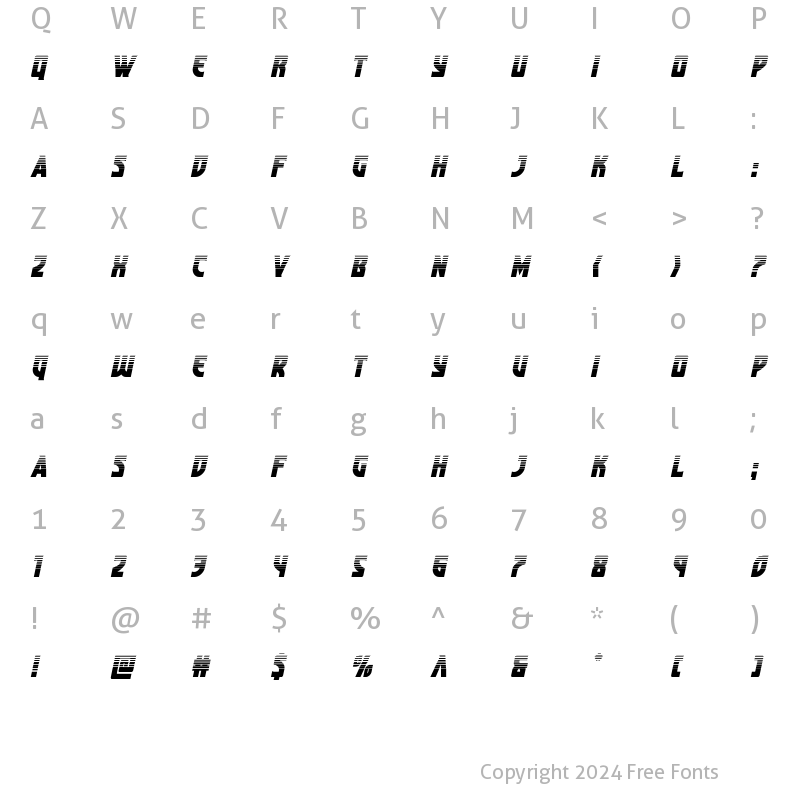 Character Map of Kung-Fu Master Halftone Italic Regular