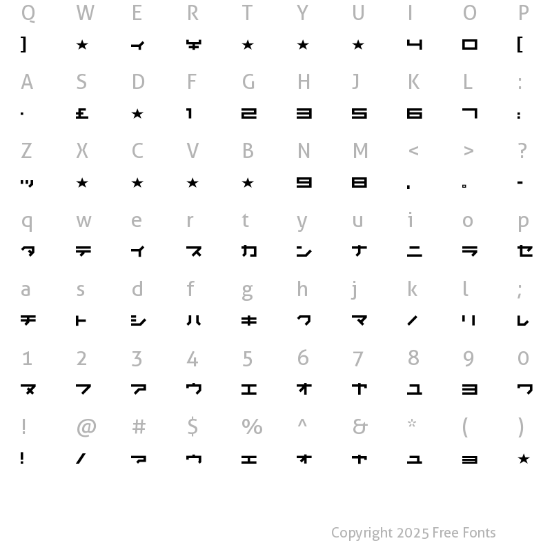 Character Map of Kunstware Katakana Regular