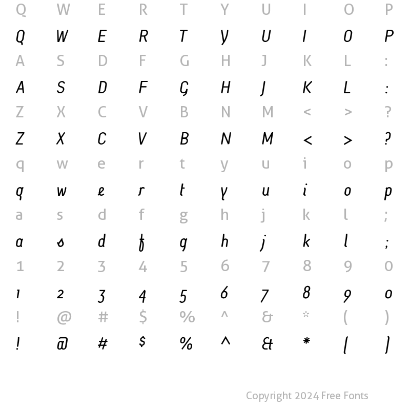 Character Map of Kursiv inbetween Regular