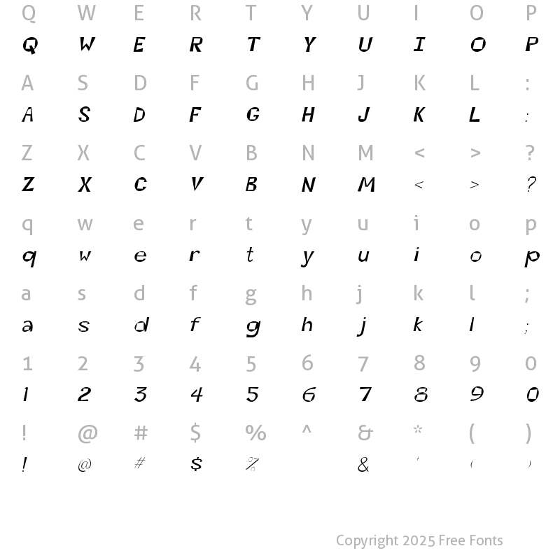 Character Map of Kwirky Italic