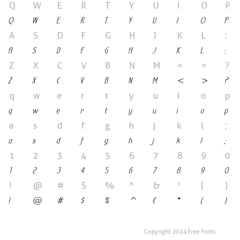 Character Map of LA Headlights BTN Italic