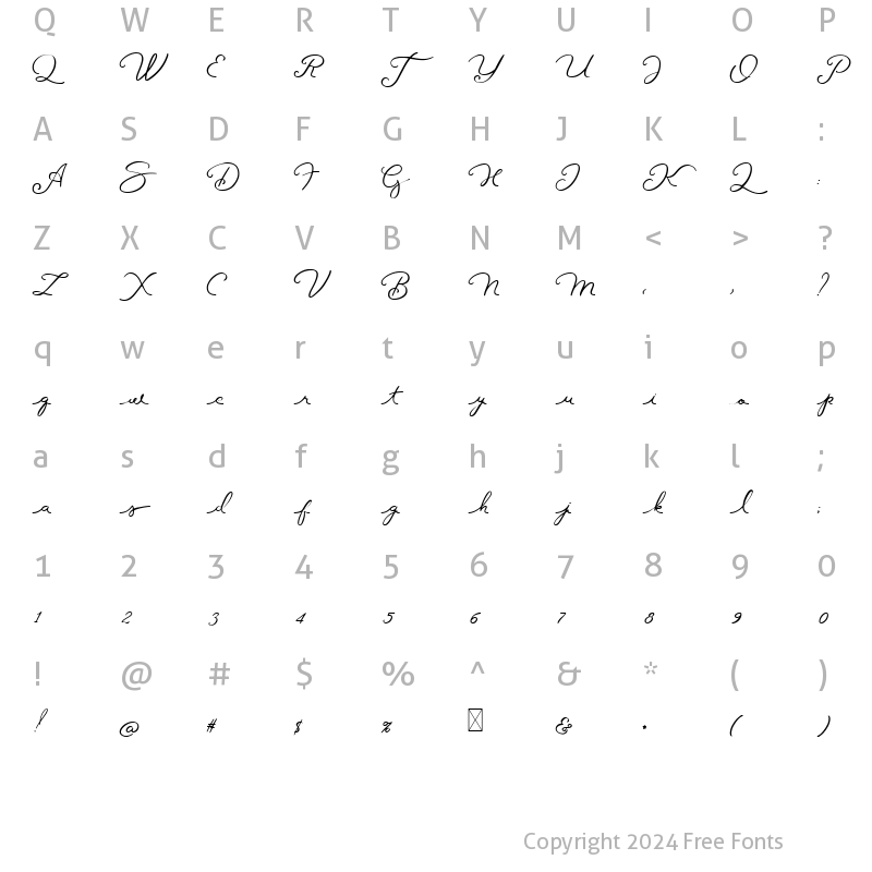 Character Map of LaBonita Script