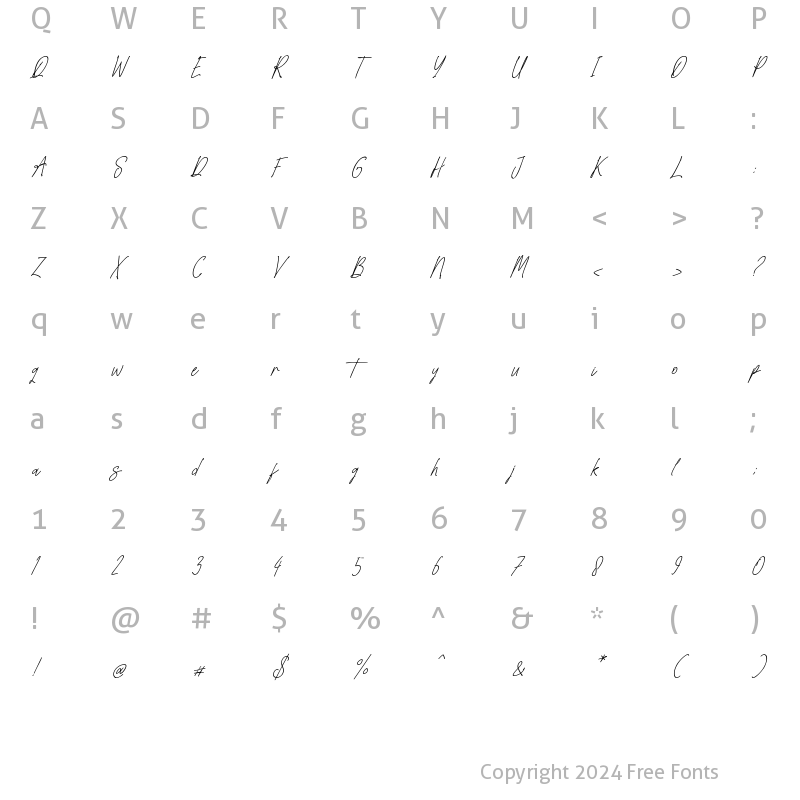 Character Map of Ladies Italic