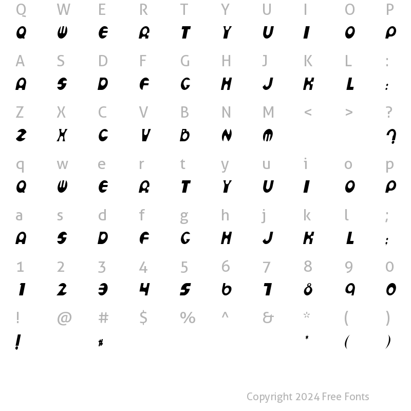 Character Map of Lady 4 Italic