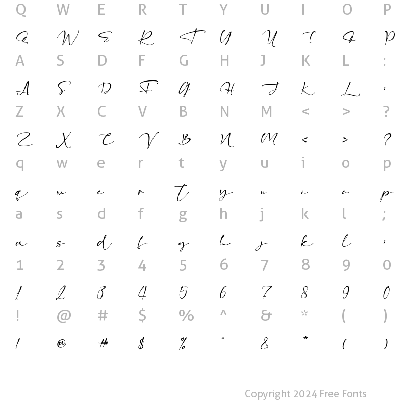 Character Map of Ladylord Italic